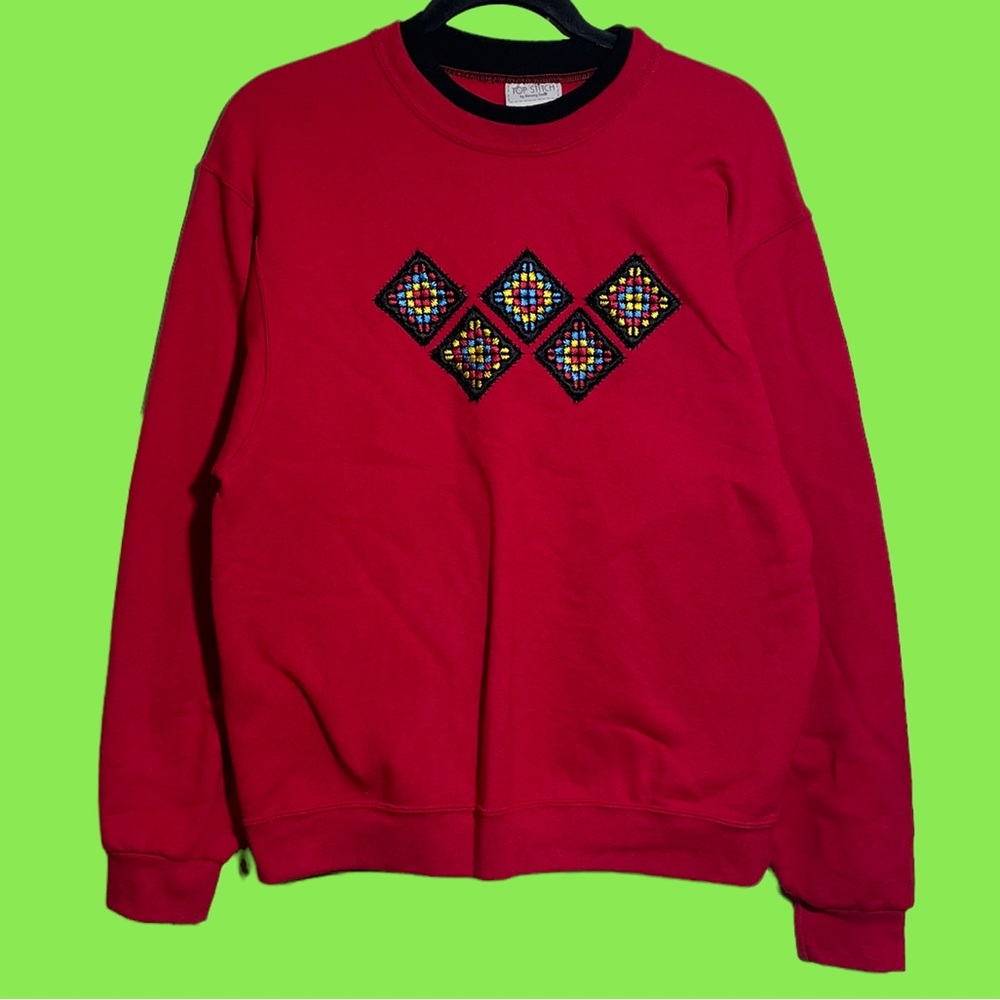 Vintage 90s Embroidered Patchwork Sweatshirt - image 1